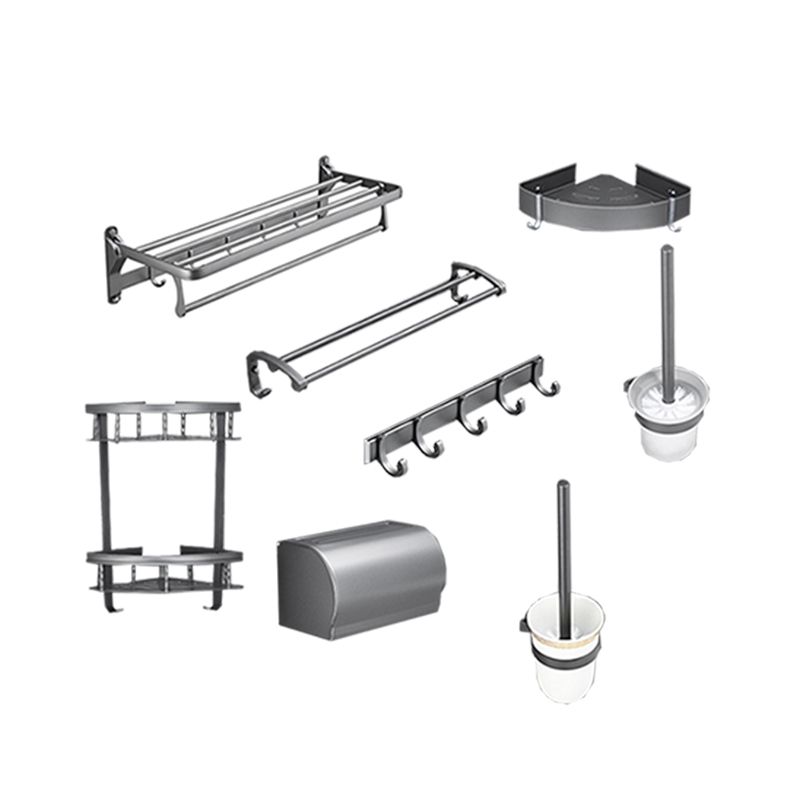 Gray 6/7-Piece Modern Bathroom Accessory Set Bath Shelf/Robe Hooks/Towel Bar Included Clearhalo 'Bathroom Hardware Sets' 'Bathroom Hardware' 'Bathroom Remodel & Bathroom Fixtures' 'bathroom_hardware_sets' 'Home Improvement' 'home_improvement' 'home_improvement_bathroom_hardware_sets' 1200x1200_2054897f-187d-4486-bfbd-dd08fd73a3e1