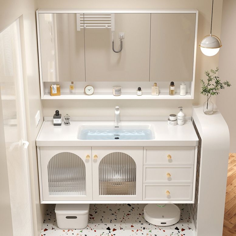 Glam Sink Vanity Single White Rectangular Ceramic Top Bathroom Vanity Clearhalo 'Bathroom Remodel & Bathroom Fixtures' 'Bathroom Vanities' 'bathroom_vanities' 'Home Improvement' 'home_improvement' 'home_improvement_bathroom_vanities' 1200x1200_2063f320-f279-4420-b853-df186ee0e05c