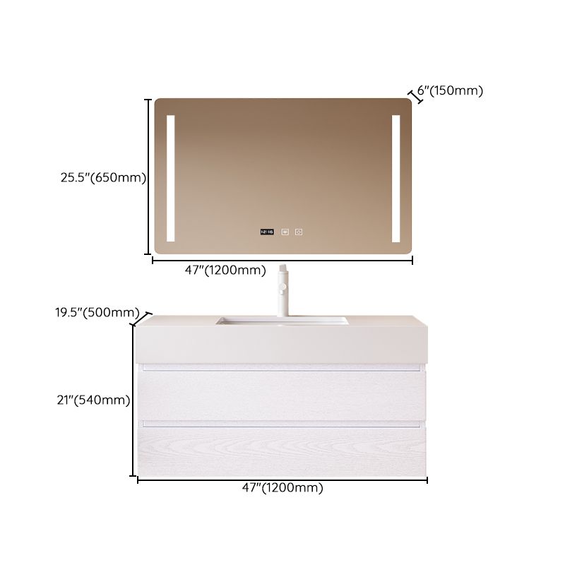 White Bath Vanity Wall Mount Single Sink Rectangular 2 Drawers Wood Frame Vanity Clearhalo 'Bathroom Remodel & Bathroom Fixtures' 'Bathroom Vanities' 'bathroom_vanities' 'Home Improvement' 'home_improvement' 'home_improvement_bathroom_vanities' 1200x1200_20913bb3-4b88-4c40-bfe1-a94f10b070fc