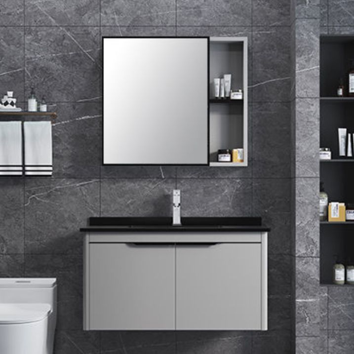 Single Sink Modern Bathroom Vanity Gray Metal Frame Rectangular Vanity Set Clearhalo 'Bathroom Remodel & Bathroom Fixtures' 'Bathroom Vanities' 'bathroom_vanities' 'Home Improvement' 'home_improvement' 'home_improvement_bathroom_vanities' 1200x1200_20a374d6-9b64-4934-a8be-2bff83519a79