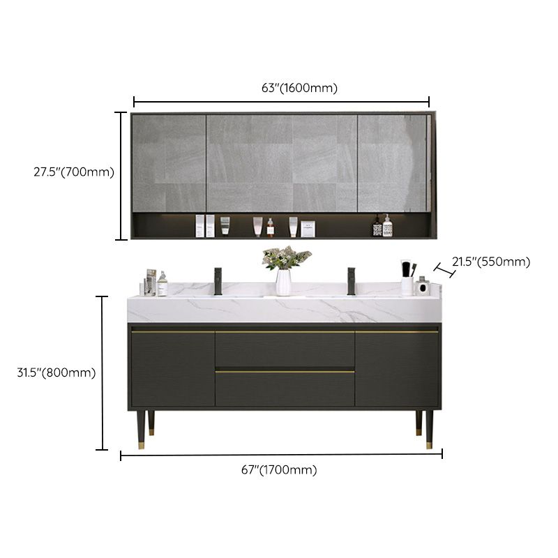 Metal Frame Vanity Drawers Rectangle Black Mirror Bathroom Vanity Set with 2 Doors Clearhalo 'Bathroom Remodel & Bathroom Fixtures' 'Bathroom Vanities' 'bathroom_vanities' 'Home Improvement' 'home_improvement' 'home_improvement_bathroom_vanities' 1200x1200_20ccd326-444f-4a4e-b40e-e1030d8eb04d