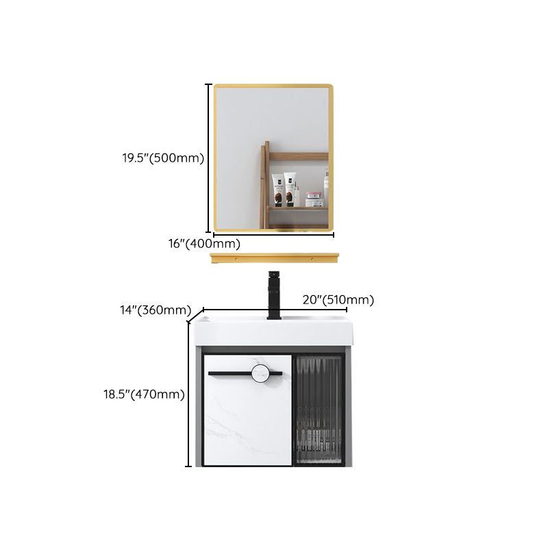 Modern Single Sink Bathroom Vanity White Glass Rectangular Wall Mount Bath Vanity Clearhalo 'Bathroom Remodel & Bathroom Fixtures' 'Bathroom Vanities' 'bathroom_vanities' 'Home Improvement' 'home_improvement' 'home_improvement_bathroom_vanities' 1200x1200_20feb254-2c40-404c-aab3-ee8c7314f39a