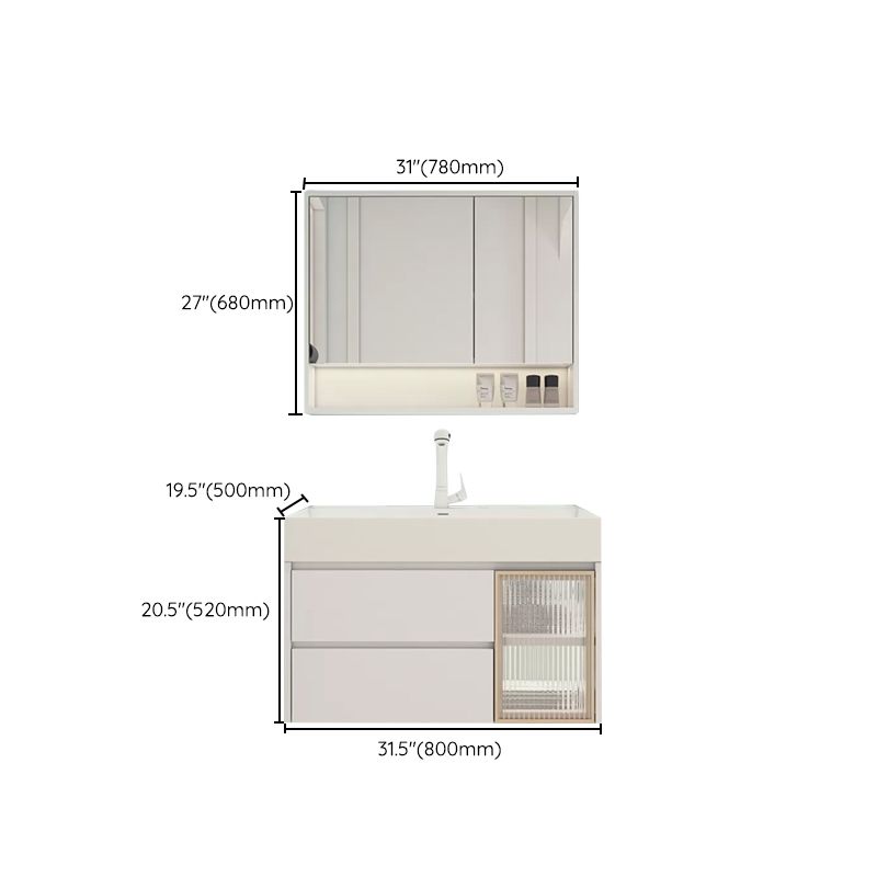 White Bathroom Vanity Mirror Rectangle Single Sink Wall Mount 2 Drawers Vanity with Door Clearhalo 'Bathroom Remodel & Bathroom Fixtures' 'Bathroom Vanities' 'bathroom_vanities' 'Home Improvement' 'home_improvement' 'home_improvement_bathroom_vanities' 1200x1200_2103e284-cc73-43e9-91cf-288e13bca385