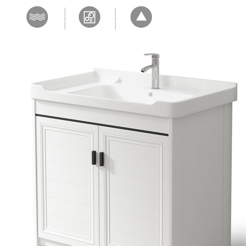 Rectangle Vanity Set White 2 Doors Freestanding Metal Frame Single Sink Vanity Clearhalo 'Bathroom Remodel & Bathroom Fixtures' 'Bathroom Vanities' 'bathroom_vanities' 'Home Improvement' 'home_improvement' 'home_improvement_bathroom_vanities' 1200x1200_2120a900-6dcc-4a7e-8f0f-d06de9109a74