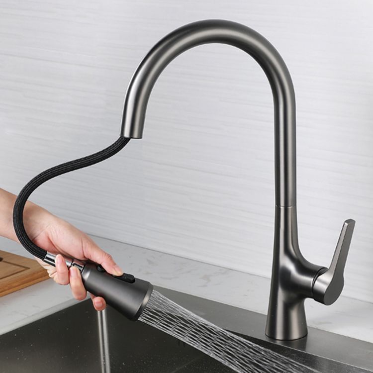 Modern Style Kitchen Faucet Gooseneck Copper Lever Handle Kitchen Faucet Clearhalo 'Home Improvement' 'home_improvement' 'home_improvement_kitchen_faucets' 'Kitchen Faucets' 'Kitchen Remodel & Kitchen Fixtures' 'Kitchen Sinks & Faucet Components' 'kitchen_faucets' 1200x1200_2142d92d-203f-4813-8fff-e53ca7493bdd