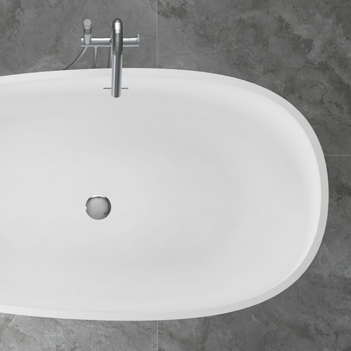 Modern Ellipse White Bathtub Stone Freestanding Soaking Bathtub with Drain Bath Tub Clearhalo 'Bathroom Remodel & Bathroom Fixtures' 'Bathtubs' 'Home Improvement' 'home_improvement' 'home_improvement_bathtubs' 'Showers & Bathtubs' 1200x1200_21c315b5-7e64-4a6f-8bdc-d21e61a92893