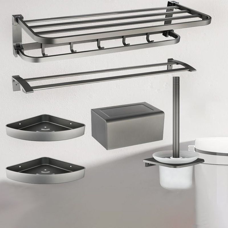 Contemporary Metal 6-Piece Bathroom Accessory Set with Bath Shelf Clearhalo 'Bathroom Hardware Sets' 'Bathroom Hardware' 'Bathroom Remodel & Bathroom Fixtures' 'bathroom_hardware_sets' 'Home Improvement' 'home_improvement' 'home_improvement_bathroom_hardware_sets' 1200x1200_21c5dce1-5184-45f1-8998-2fdbe7eb8049