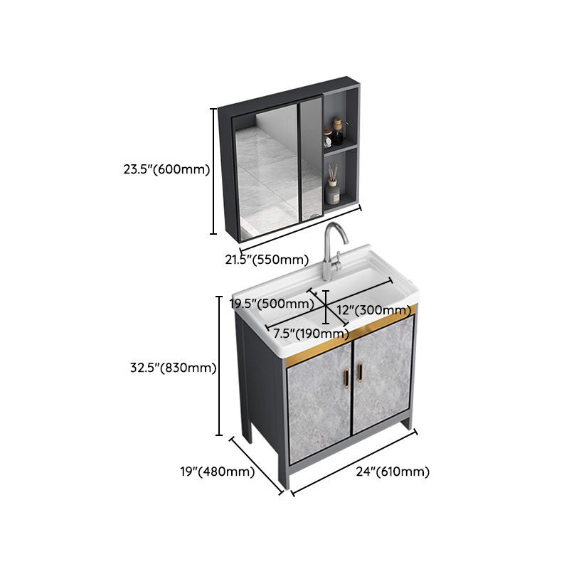 Bath Vanity Single Sink Metal Frame Grey Rectangular 2 Doors Freestanding Vanity Clearhalo 'Bathroom Remodel & Bathroom Fixtures' 'Bathroom Vanities' 'bathroom_vanities' 'Home Improvement' 'home_improvement' 'home_improvement_bathroom_vanities' 1200x1200_21e36811-d53c-46a1-af26-66ee16cf2e3d