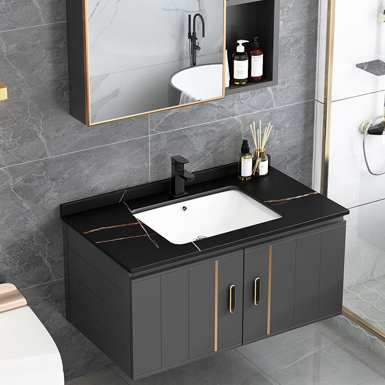 Modern Single Sink Vanity Black Ceramic Bath Vanity with Soft Close Door Clearhalo 'Bathroom Remodel & Bathroom Fixtures' 'Bathroom Vanities' 'bathroom_vanities' 'Home Improvement' 'home_improvement' 'home_improvement_bathroom_vanities' 1200x1200_2210ef4a-d988-4d6c-a5d6-2cbb1d78e2f8