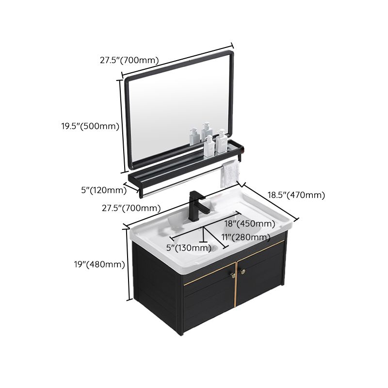 Modern Vanity Set Wall-mounted Ceramic Sink Black Faucet Vanity with Mirror Clearhalo 'Bathroom Remodel & Bathroom Fixtures' 'Bathroom Vanities' 'bathroom_vanities' 'Home Improvement' 'home_improvement' 'home_improvement_bathroom_vanities' 1200x1200_2232b73d-9c87-4c93-9823-3d6756407d9d