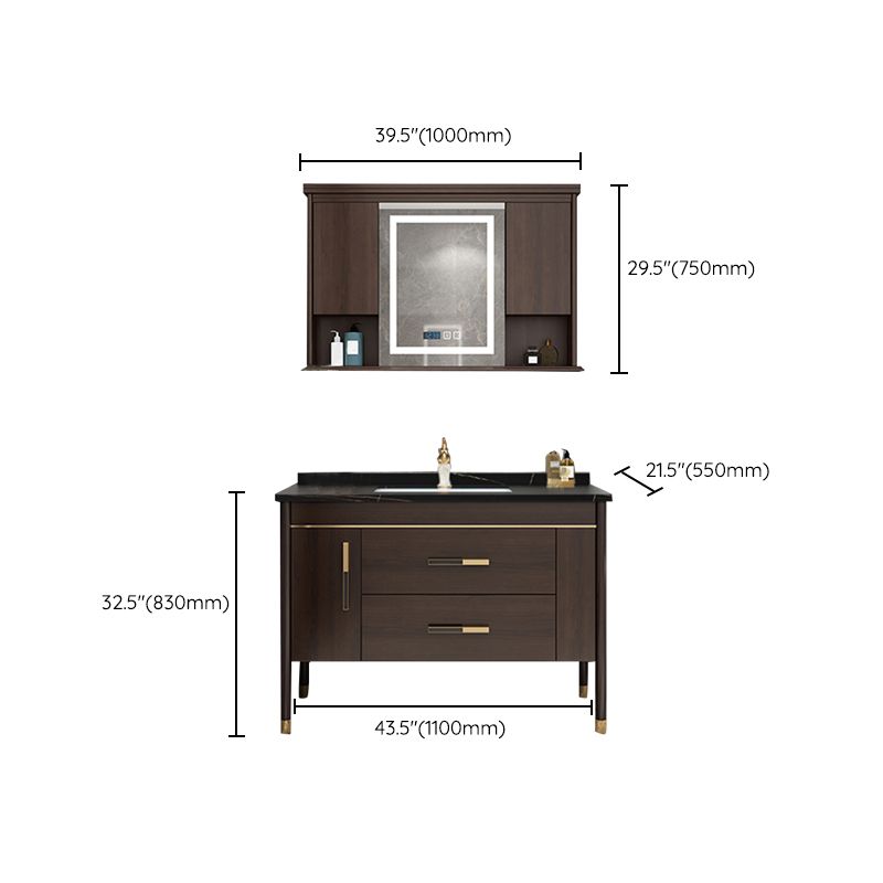 Wood Frame Bathroom Vanity Drawers Single Sink Rectangle Freestanding Vanity with Mirror Clearhalo 'Bathroom Remodel & Bathroom Fixtures' 'Bathroom Vanities' 'bathroom_vanities' 'Home Improvement' 'home_improvement' 'home_improvement_bathroom_vanities' 1200x1200_223f154e-1b02-41c7-a131-3efaa0ae8e71