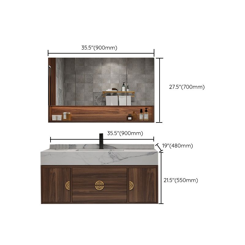 Wood Frame Vanity 2 Drawers Wall Mount Single Sink Rectangle Bathroom Vanity with Mirror Clearhalo 'Bathroom Remodel & Bathroom Fixtures' 'Bathroom Vanities' 'bathroom_vanities' 'Home Improvement' 'home_improvement' 'home_improvement_bathroom_vanities' 1200x1200_231be9f9-8156-4894-94f2-db54800ae662