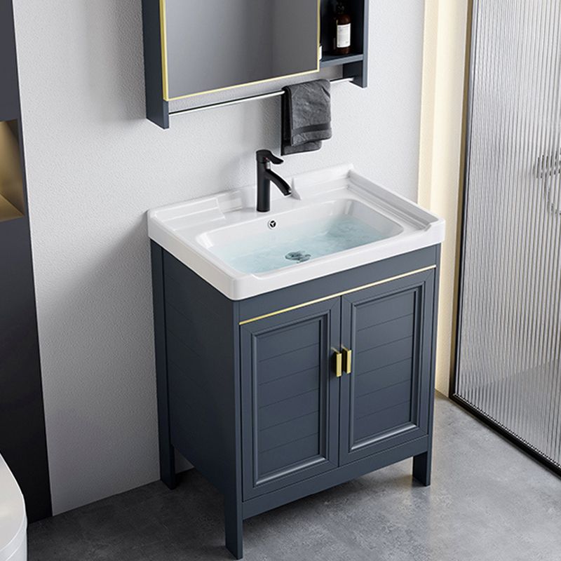 Blue Bath Vanity Freestanding Rectangular 2 Doors Single Sink Metal Frame Bathroom Vanity Clearhalo 'Bathroom Remodel & Bathroom Fixtures' 'Bathroom Vanities' 'bathroom_vanities' 'Home Improvement' 'home_improvement' 'home_improvement_bathroom_vanities' 1200x1200_231cceaf-d1b5-44ae-8cdf-7dc5ca6354d1