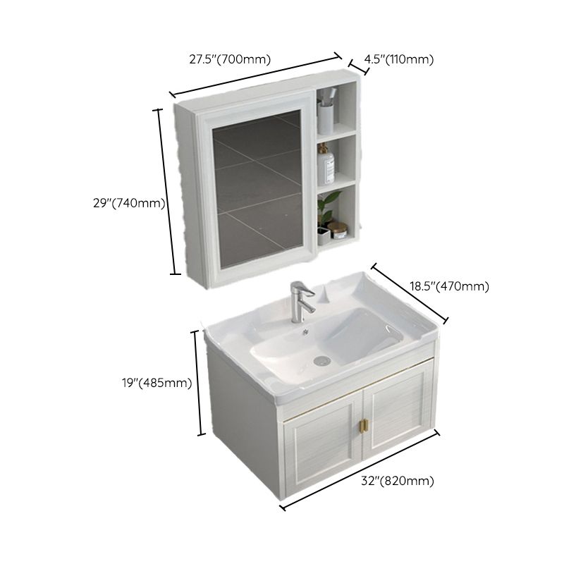 Single Sink Vanity Set Mirror Wall Mount Metal Frame Rectangle Bath Vanity with 2 Doors Clearhalo 'Bathroom Remodel & Bathroom Fixtures' 'Bathroom Vanities' 'bathroom_vanities' 'Home Improvement' 'home_improvement' 'home_improvement_bathroom_vanities' 1200x1200_23505585-d4a4-4e34-8e9b-4817739216f2