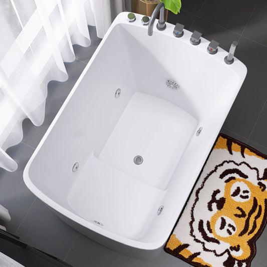 Modern White Acrylic Rectangle Bathtub Freestanding Soaking Bathtub with Drain Bath Tub Clearhalo 'Bathroom Remodel & Bathroom Fixtures' 'Bathtubs' 'Home Improvement' 'home_improvement' 'home_improvement_bathtubs' 'Showers & Bathtubs' 1200x1200_2382685d-7440-4dc2-a39d-2ccc941c0066