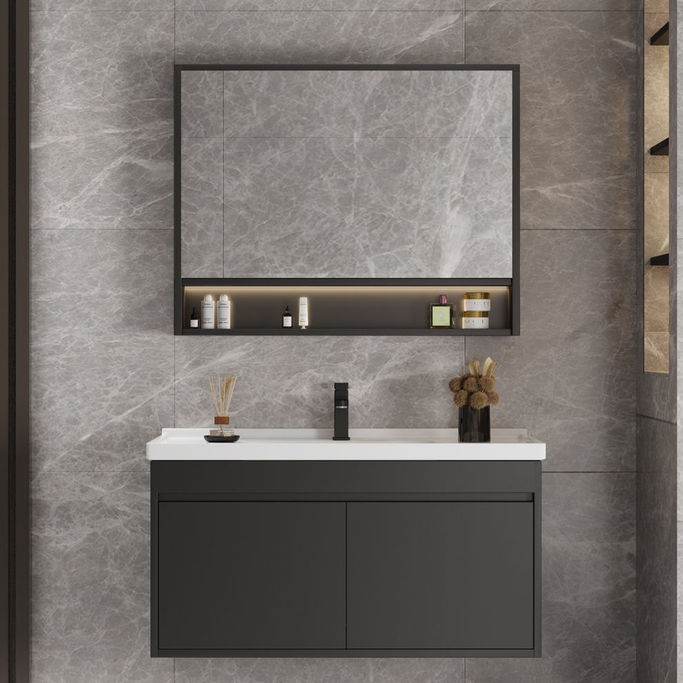 Grey Wall Mounted Standard Single-Sink Rectangular Modern Bathroom Vanity  Set - Clearhalo