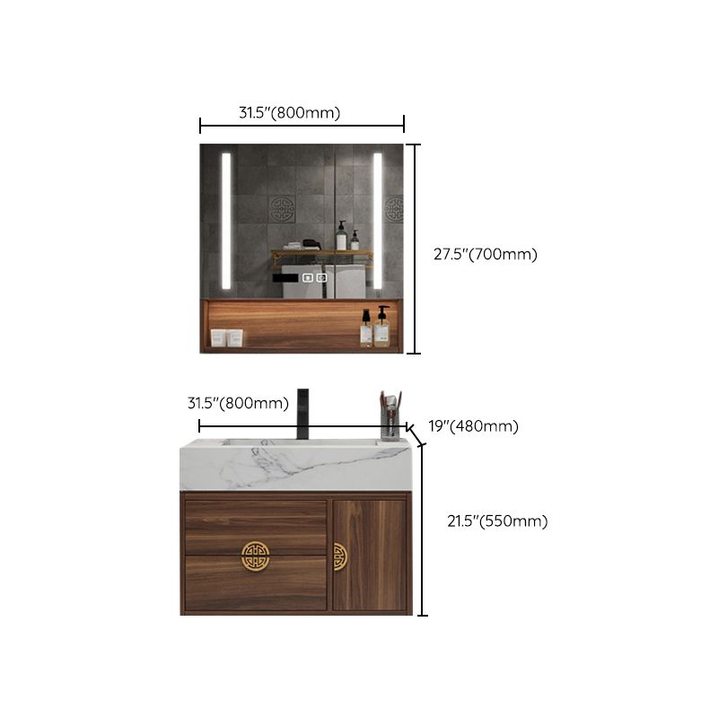 Wood Frame Vanity 2 Drawers Wall Mount Single Sink Rectangle Bathroom Vanity with Mirror Clearhalo 'Bathroom Remodel & Bathroom Fixtures' 'Bathroom Vanities' 'bathroom_vanities' 'Home Improvement' 'home_improvement' 'home_improvement_bathroom_vanities' 1200x1200_23f52dc2-1222-4018-8491-9c1b3f161705