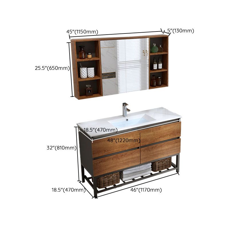 2 Drawers Vanity Wood Frame Freestanding Shelving Included Mirror Single Sink Vanity Clearhalo 'Bathroom Remodel & Bathroom Fixtures' 'Bathroom Vanities' 'bathroom_vanities' 'Home Improvement' 'home_improvement' 'home_improvement_bathroom_vanities' 1200x1200_24933716-de2c-4a47-86da-3bba3d94c6a1