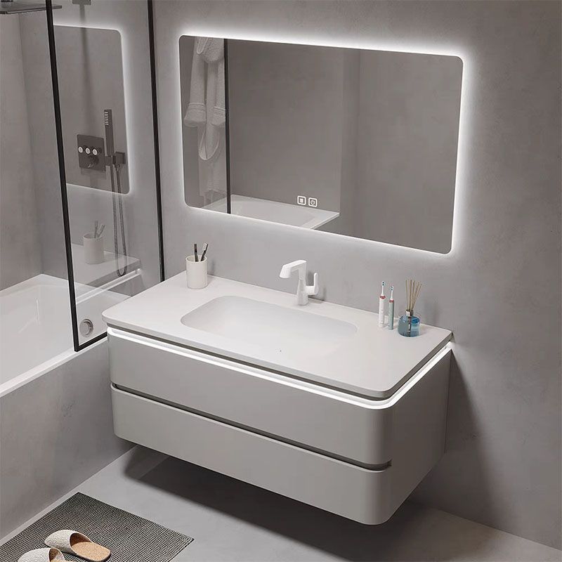 Wall Mount Modern Bathroom Vanity Set with Mirror Faucet Sink Clearhalo 'Bathroom Remodel & Bathroom Fixtures' 'Bathroom Vanities' 'bathroom_vanities' 'Home Improvement' 'home_improvement' 'home_improvement_bathroom_vanities' 1200x1200_250f83ae-d81a-44f6-9376-917ac4febed4
