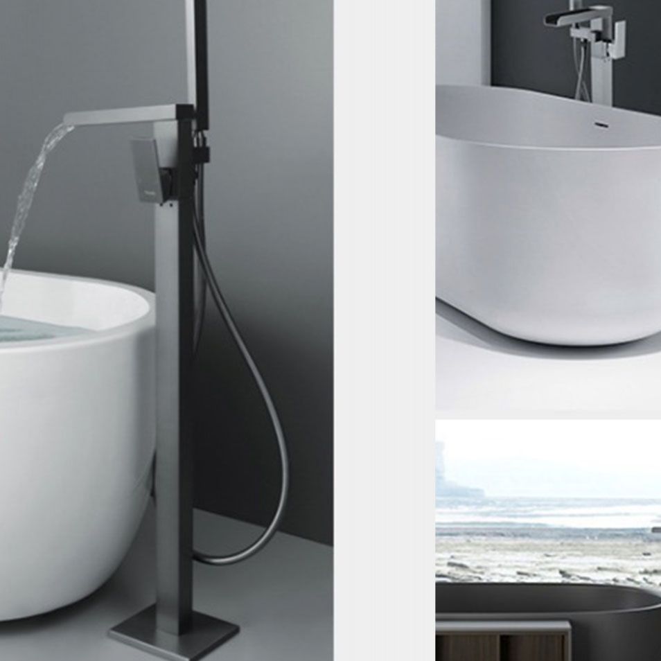 Floor Mounted Metal Freestanding Tub Filler Single Handle Waterfall Freestanding Faucet Clearhalo 'Bathroom Remodel & Bathroom Fixtures' 'Bathtub Faucets' 'bathtub_faucets' 'Home Improvement' 'home_improvement' 'home_improvement_bathtub_faucets' 1200x1200_251be19b-b808-4247-83ba-60c02733d645