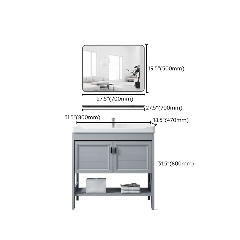 Shelving Included Vanity Grey Single Sink Mirror Freestanding Vanity with 2 Doors Clearhalo 'Bathroom Remodel & Bathroom Fixtures' 'Bathroom Vanities' 'bathroom_vanities' 'Home Improvement' 'home_improvement' 'home_improvement_bathroom_vanities' 1200x1200_253bb63f-03d7-4b69-828f-2bc1888946f3