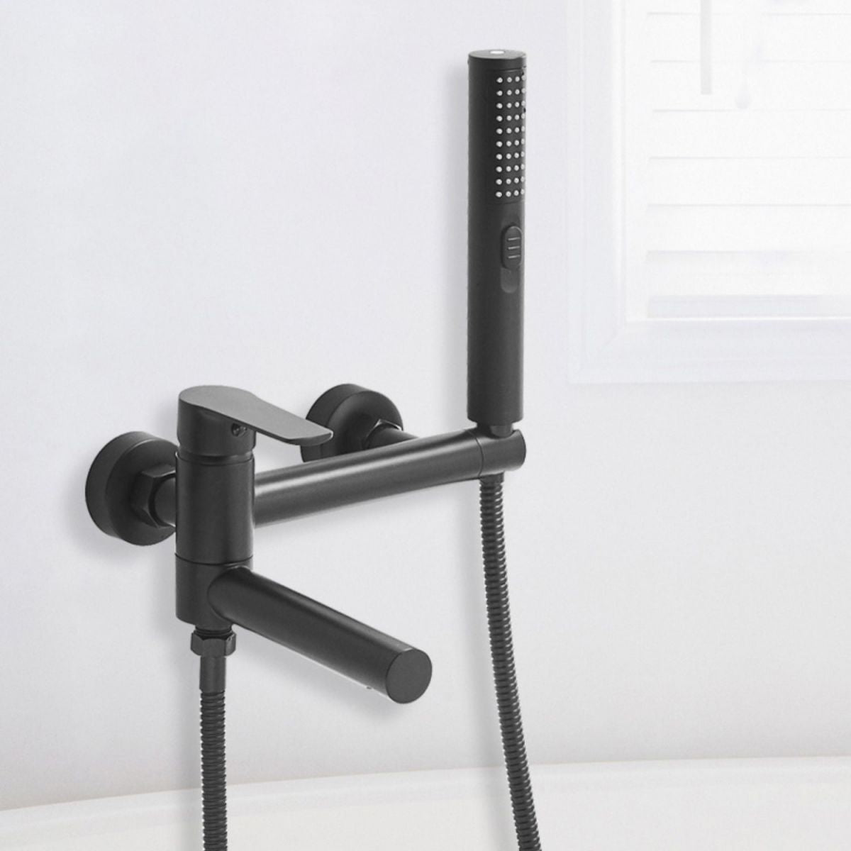 Swivel Spout Tub Faucet Trim Single Lever Handle Handshower Bath Filler with Shower Hose Clearhalo 'Bathroom Remodel & Bathroom Fixtures' 'Bathtub Faucets' 'bathtub_faucets' 'Home Improvement' 'home_improvement' 'home_improvement_bathtub_faucets' 1200x1200_2578b140-23cc-4688-b5f7-ef73d4bf0d4b