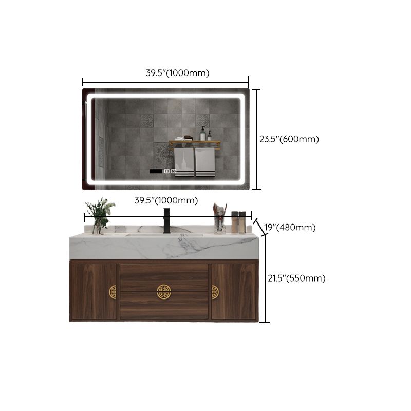 Wood Frame Vanity 2 Drawers Wall Mount Single Sink Rectangle Bathroom Vanity with Mirror Clearhalo 'Bathroom Remodel & Bathroom Fixtures' 'Bathroom Vanities' 'bathroom_vanities' 'Home Improvement' 'home_improvement' 'home_improvement_bathroom_vanities' 1200x1200_258a86f8-0ef3-4cf7-9f4b-5fabdc58de9e