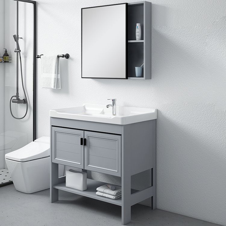 Shelving Included Vanity Grey Single Sink Mirror Freestanding Vanity with 2 Doors Clearhalo 'Bathroom Remodel & Bathroom Fixtures' 'Bathroom Vanities' 'bathroom_vanities' 'Home Improvement' 'home_improvement' 'home_improvement_bathroom_vanities' 1200x1200_258f8642-db28-4c79-84fb-b4138c0d4d63