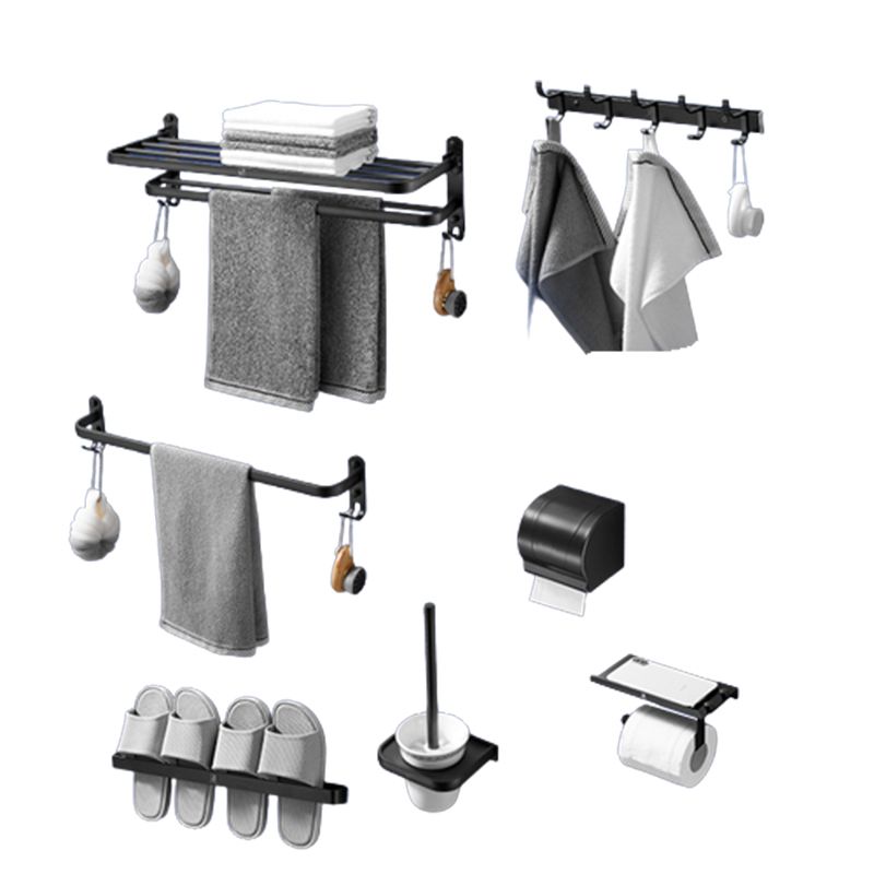 Matte Black Contemporary Bathroom Accessory Set with Bath Shelf & Towel Bar Clearhalo 'Bathroom Hardware Sets' 'Bathroom Hardware' 'Bathroom Remodel & Bathroom Fixtures' 'bathroom_hardware_sets' 'Home Improvement' 'home_improvement' 'home_improvement_bathroom_hardware_sets' 1200x1200_25e38f07-16d0-4a39-960a-733e0be120cb