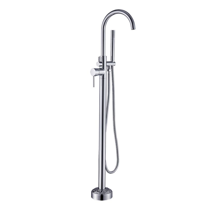 Floor Mounted Metal Freestanding Tub Filler Single Handle Freestanding Faucet with Hose Clearhalo 'Bathroom Remodel & Bathroom Fixtures' 'Bathtub Faucets' 'bathtub_faucets' 'Home Improvement' 'home_improvement' 'home_improvement_bathtub_faucets' 1200x1200_266511c1-e65d-4208-9c57-8b5c22838763