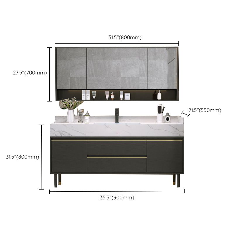 Metal Frame Vanity Drawers Rectangle Black Mirror Bathroom Vanity Set with 2 Doors Clearhalo 'Bathroom Remodel & Bathroom Fixtures' 'Bathroom Vanities' 'bathroom_vanities' 'Home Improvement' 'home_improvement' 'home_improvement_bathroom_vanities' 1200x1200_26869175-926f-425f-85e5-168364581824