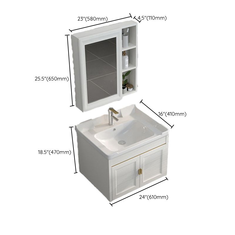 Single Sink Vanity Set Mirror Wall Mount Metal Frame Rectangle Bath Vanity with 2 Doors Clearhalo 'Bathroom Remodel & Bathroom Fixtures' 'Bathroom Vanities' 'bathroom_vanities' 'Home Improvement' 'home_improvement' 'home_improvement_bathroom_vanities' 1200x1200_26aafec7-313f-46ef-bedc-7ea1115e6ef5