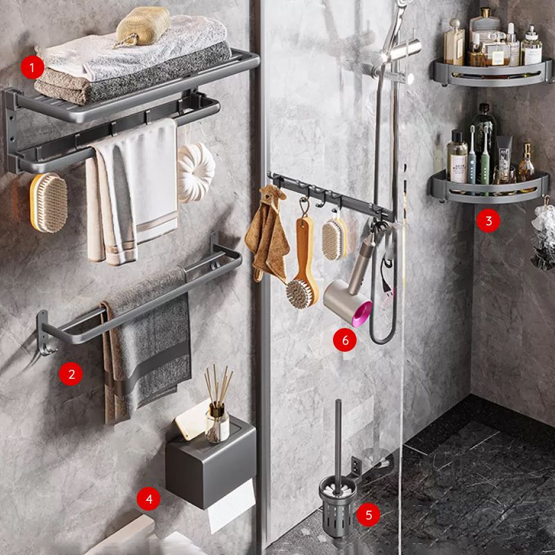 Modern Bathroom Accessories Hardware Set Grey Towel Bar Bath Shelf Bath Hardware Set Clearhalo 'Bathroom Hardware Sets' 'Bathroom Hardware' 'Bathroom Remodel & Bathroom Fixtures' 'bathroom_hardware_sets' 'Home Improvement' 'home_improvement' 'home_improvement_bathroom_hardware_sets' 1200x1200_26bb2a21-b3b9-42bb-9f11-cf038ddd31d3