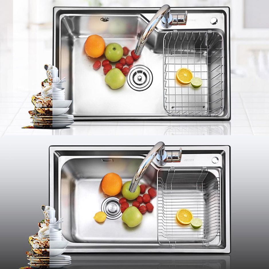 Stainless Steel 1 Holes Sink Contemporary Kitchen Sink with Basket Strainer Clearhalo 'Home Improvement' 'home_improvement' 'home_improvement_kitchen_sinks' 'Kitchen Remodel & Kitchen Fixtures' 'Kitchen Sinks & Faucet Components' 'Kitchen Sinks' 'kitchen_sinks' 1200x1200_26c36d60-3502-4979-8876-6bf912ecf27a