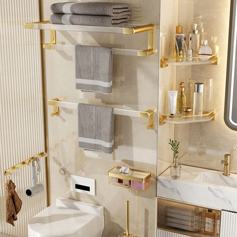 Modern Bathroom Accessory Set in Gold Metal and Acrylic Bath Hardware Set Clearhalo 'Bathroom Hardware Sets' 'Bathroom Hardware' 'Bathroom Remodel & Bathroom Fixtures' 'bathroom_hardware_sets' 'Home Improvement' 'home_improvement' 'home_improvement_bathroom_hardware_sets' 1200x1200_26e5baef-7a3d-4ec5-a341-3e476c4530fc