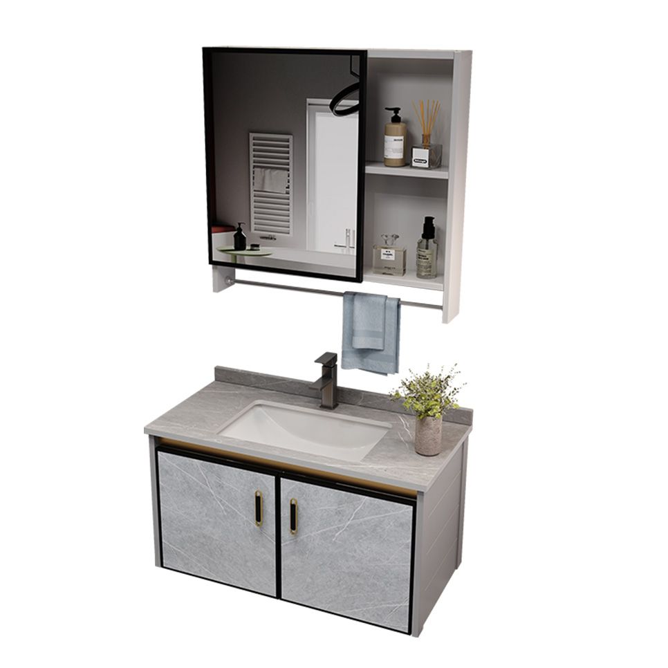 Metal Glam Sink Vanity Wall Mount Bathroom Vanity Set with Mirror Clearhalo 'Bathroom Remodel & Bathroom Fixtures' 'Bathroom Vanities' 'bathroom_vanities' 'Home Improvement' 'home_improvement' 'home_improvement_bathroom_vanities' 1200x1200_276bbaa2-d0e4-4f7a-b509-991aa3bc4487