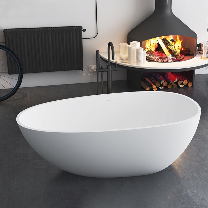 Soaking Freestanding Tub with Drain Modern White Stone Oval Bathtub Clearhalo 'Bathroom Remodel & Bathroom Fixtures' 'Bathtubs' 'Home Improvement' 'home_improvement' 'home_improvement_bathtubs' 'Showers & Bathtubs' 1200x1200_27ba63b4-c9e4-4aa5-8881-ab203e5e7412