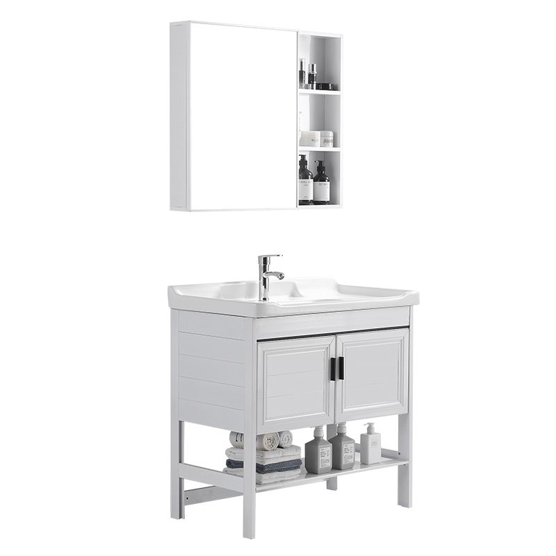 White Vanity Sink Doors Drawer Faucet Storage Shelf Vanity with Mirror Clearhalo 'Bathroom Remodel & Bathroom Fixtures' 'Bathroom Vanities' 'bathroom_vanities' 'Home Improvement' 'home_improvement' 'home_improvement_bathroom_vanities' 1200x1200_28d291ee-836b-4818-8026-a10347a24ab2