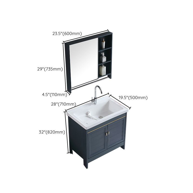 Grey Bath Vanity Freestanding Rectangular Single Sink Doors Metal Frame Vanity with Mirror Clearhalo 'Bathroom Remodel & Bathroom Fixtures' 'Bathroom Vanities' 'bathroom_vanities' 'Home Improvement' 'home_improvement' 'home_improvement_bathroom_vanities' 1200x1200_295cd456-e6d7-4345-8790-76a2a9d29853