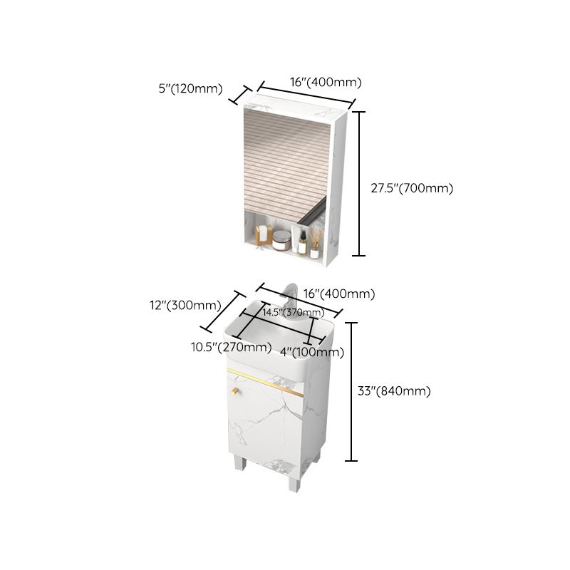 Rectangle Vanity Set White Single Sink Mirror Freestanding Bathroom Vanity with Door Clearhalo 'Bathroom Remodel & Bathroom Fixtures' 'Bathroom Vanities' 'bathroom_vanities' 'Home Improvement' 'home_improvement' 'home_improvement_bathroom_vanities' 1200x1200_296e0914-65b9-4fe1-8997-43993c9426be