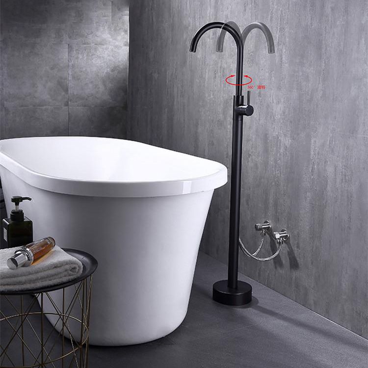 Modern Floor Mounted High Arc Freestanding Tub Filler Metal Freestanding Tub Filler Trim Clearhalo 'Bathroom Remodel & Bathroom Fixtures' 'Bathtub Faucets' 'bathtub_faucets' 'Home Improvement' 'home_improvement' 'home_improvement_bathtub_faucets' 1200x1200_297772f9-21d7-40f8-8130-12b94cf56b99