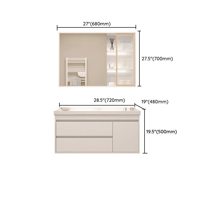 White Bathroom Vanity Wood Frame Mirror Waterproof Single Sink Overflow with 2 Drawers Clearhalo 'Bathroom Remodel & Bathroom Fixtures' 'Bathroom Vanities' 'bathroom_vanities' 'Home Improvement' 'home_improvement' 'home_improvement_bathroom_vanities' 1200x1200_29aa0f2c-067d-43a5-b57b-c1d6f42e8352