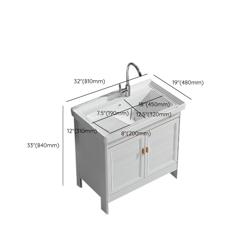 Freestanding Bath Vanity White Mirror Rectangular Single Sink Vanity with Doors Clearhalo 'Bathroom Remodel & Bathroom Fixtures' 'Bathroom Vanities' 'bathroom_vanities' 'Home Improvement' 'home_improvement' 'home_improvement_bathroom_vanities' 1200x1200_29f05a60-a115-4204-8fe7-1ccad0f378f2