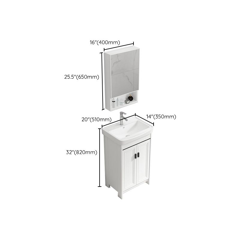 Rectangle Vanity Set White 2 Doors Freestanding Metal Frame Single Sink Vanity Clearhalo 'Bathroom Remodel & Bathroom Fixtures' 'Bathroom Vanities' 'bathroom_vanities' 'Home Improvement' 'home_improvement' 'home_improvement_bathroom_vanities' 1200x1200_29f388ec-e222-4261-b88d-29f6995a8c3a