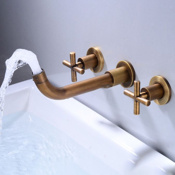 Industrial Wall Mounted Bathroom Faucet Vintage 2-Handle Sink Faucet Clearhalo 'Accueil' 'Amélioration Domiciliaire' 'bathroom_sink_faucets' 'Ensembles de Lavabo & de Robinet de Toilette' 'home_improvement' 'home_improvement_bathroom_sink_faucets' 'Robinet de Lavabo de Salle de Bain' 'Rénovation et Équipement de Salle de Bain' 1200x1200_29f9938a-ca6c-4245-b385-d32ba992a64f