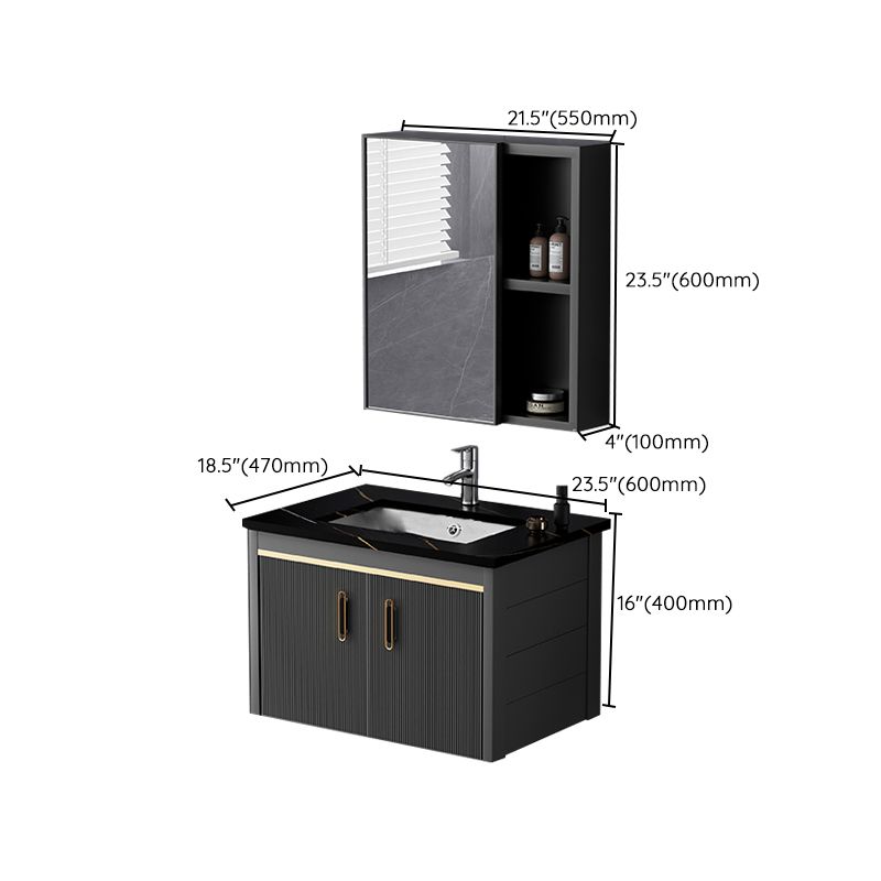 Glam Single-Sink Bathroom Vanity Dark Black Ceramic Rectangular Vanity Set Clearhalo 'Bathroom Remodel & Bathroom Fixtures' 'Bathroom Vanities' 'bathroom_vanities' 'Home Improvement' 'home_improvement' 'home_improvement_bathroom_vanities' 1200x1200_29fcfd85-1a73-403a-a19f-6aa2a0ace53d