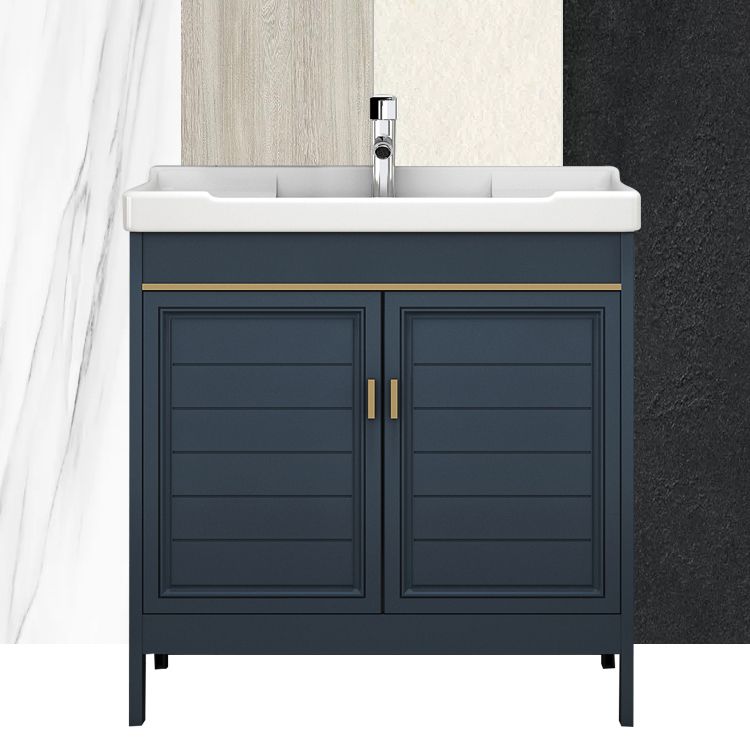 Blue Bath Vanity Single Sink Freestanding Metal Frame Mirror Vanity with Soft Close Doors Clearhalo 'Bathroom Remodel & Bathroom Fixtures' 'Bathroom Vanities' 'bathroom_vanities' 'Home Improvement' 'home_improvement' 'home_improvement_bathroom_vanities' 1200x1200_2a716143-fbe3-4f9b-b7fb-3234eeb801a1