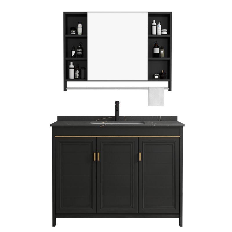 Black Bath Vanity Single Sink Metal Frame Mirror Vanity with Soft Close Door Clearhalo 'Bathroom Remodel & Bathroom Fixtures' 'Bathroom Vanities' 'bathroom_vanities' 'Home Improvement' 'home_improvement' 'home_improvement_bathroom_vanities' 1200x1200_2a9aeb0a-4de5-4681-ae50-7c49a8ef33b0