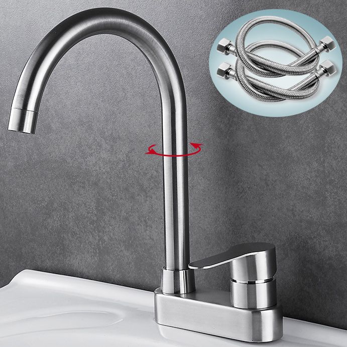 Bathroom Sink 304 Stainless Steel Center Faucet, Single Handle Bathroom Vanity Faucet Clearhalo 'bathroom_sink_faucets' 'Conjunta de Baño y Conjunta de Grifo' 'Coronamiento de Baño y Dispositivo de Baño' 'Grifo del lavabo del baño' 'Hogar' 'home_improvement' 'home_improvement_bathroom_sink_faucets' 'Mejoras para el hogar' 1200x1200_2ac85155-7930-491f-8adb-749896c652e7