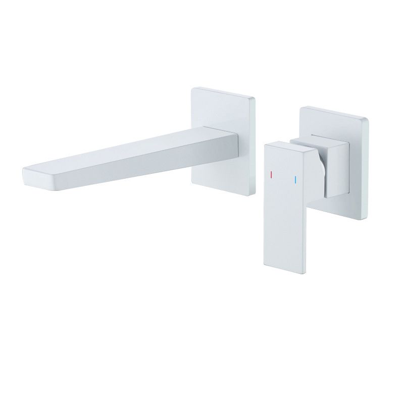 Lever Handle Wall Mounted Bathroom Faucet Modern Faucet with Hot and Cold Indication Clearhalo 'bathroom_sink_faucets' 'Conjunta de Baño y Conjunta de Grifo' 'Coronamiento de Baño y Dispositivo de Baño' 'Grifo del lavabo del baño' 'Hogar' 'home_improvement' 'home_improvement_bathroom_sink_faucets' 'Mejoras para el hogar' 1200x1200_2b390f1a-201c-4bf8-b420-8f8dd808fecc